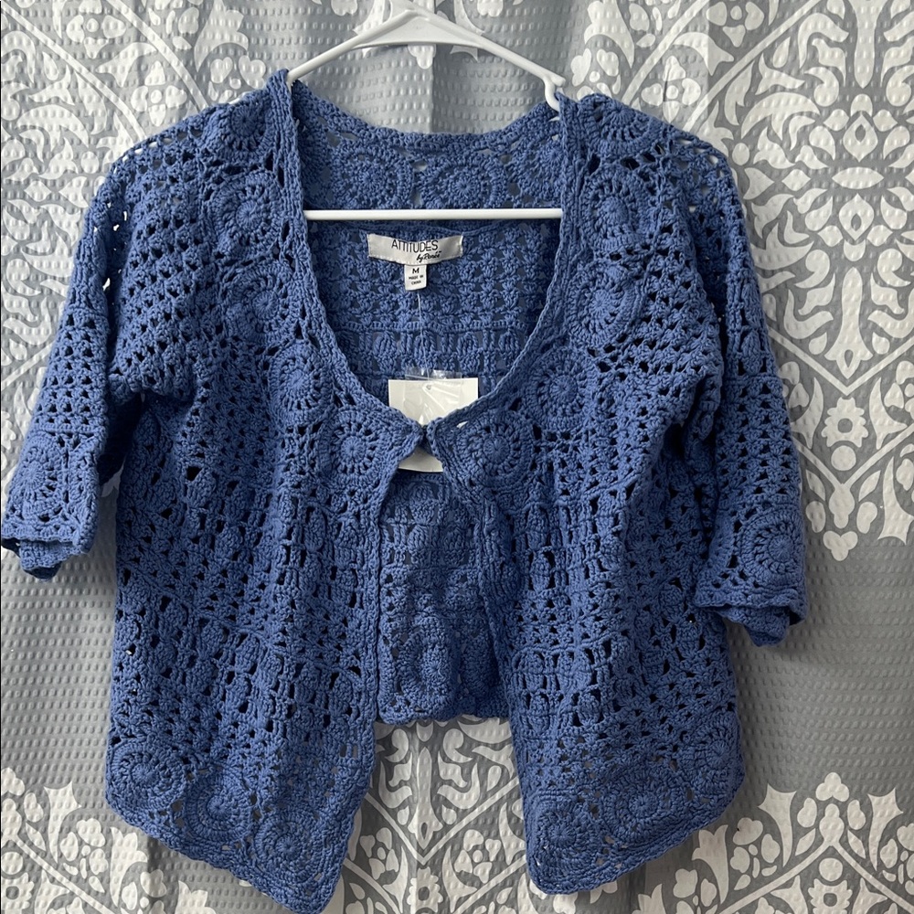 Attitudes by Renee Blue Crochet Sweater